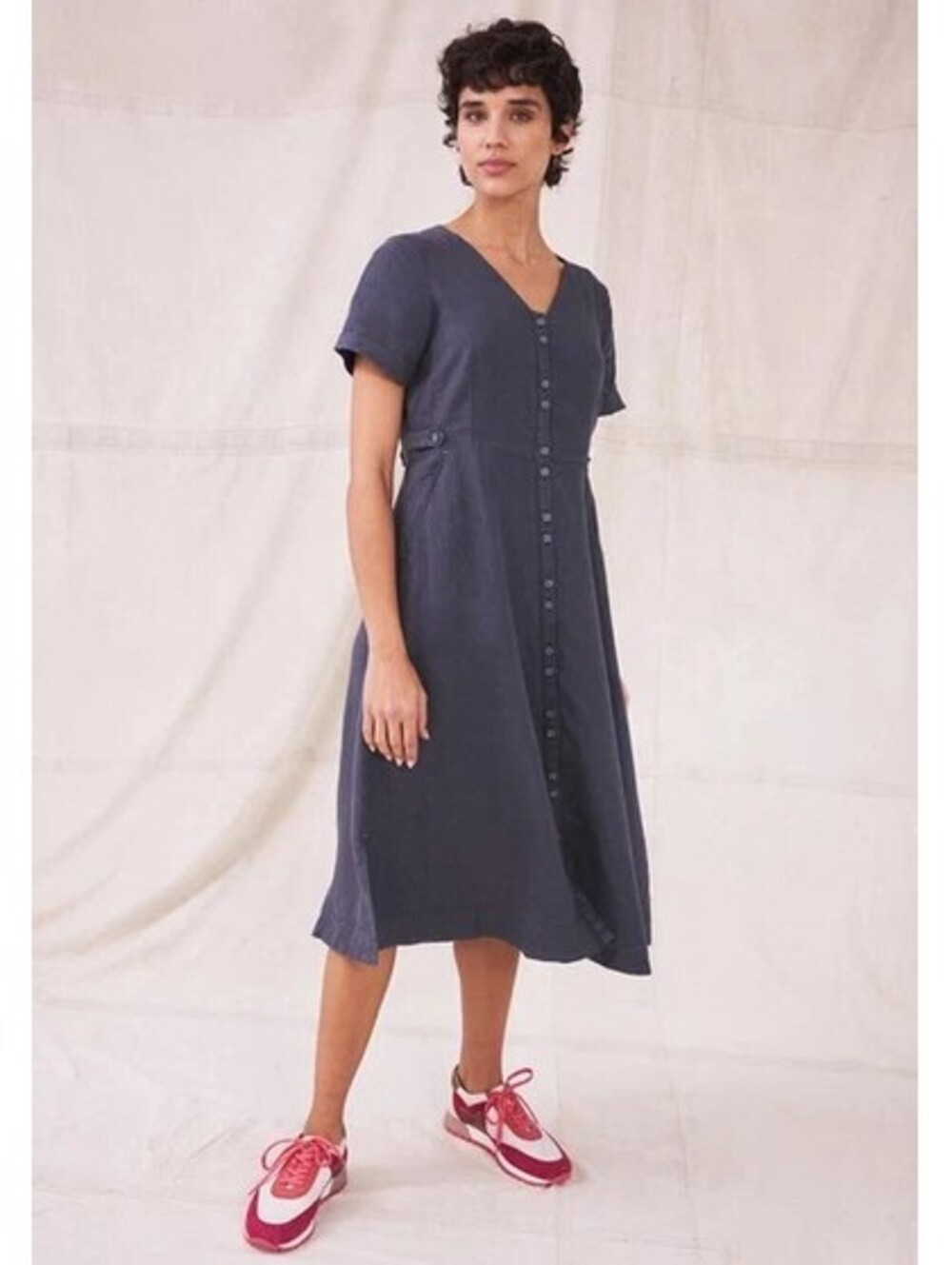 White Stuff Women's Blue Ivy linen Midi Dress - Size 8